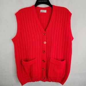 Vintage Sweater Vest Dotty Mann of Cleveland Red Button Up Knit Orlon Acrylic